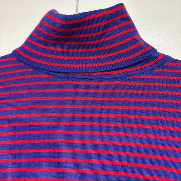 J. Crew 💯%Merino Wool Blue & Red Striped Tippi Turtleneck Sweater Size Small - Picture 3 of 11